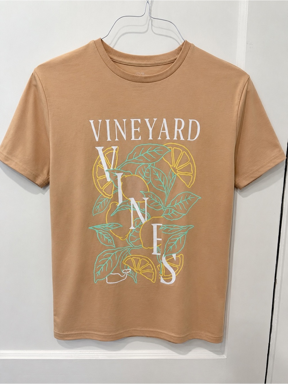 Vineyard Vines Tan Crewneck Tee with White Logo